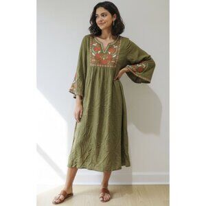 RITU KUMAR AARKE Afnan Festive Floral Embroidered Kaftan Maxi Dress Size M NWT